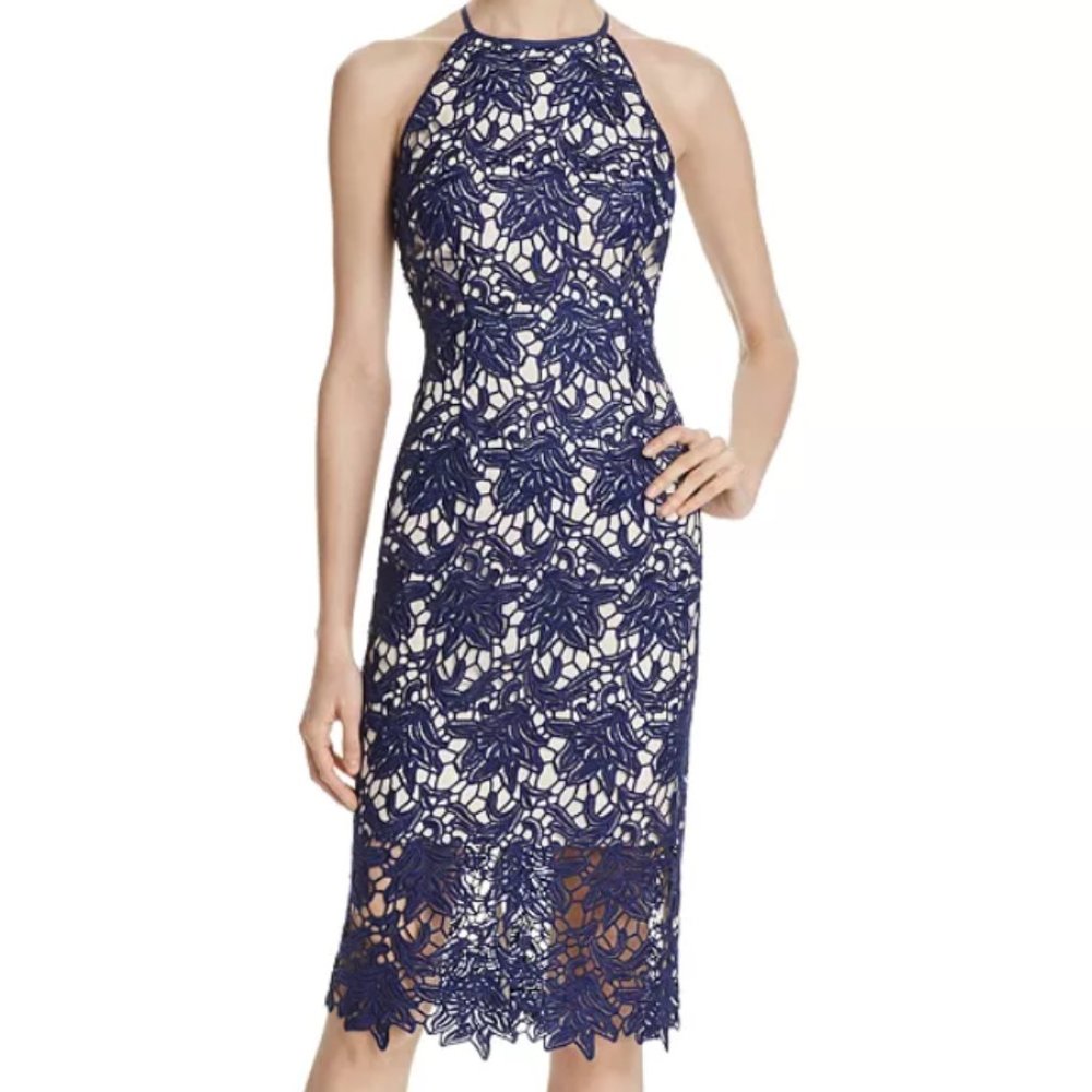 Keepsake Floral Embroidery Overlay Midi Dress Racer Back